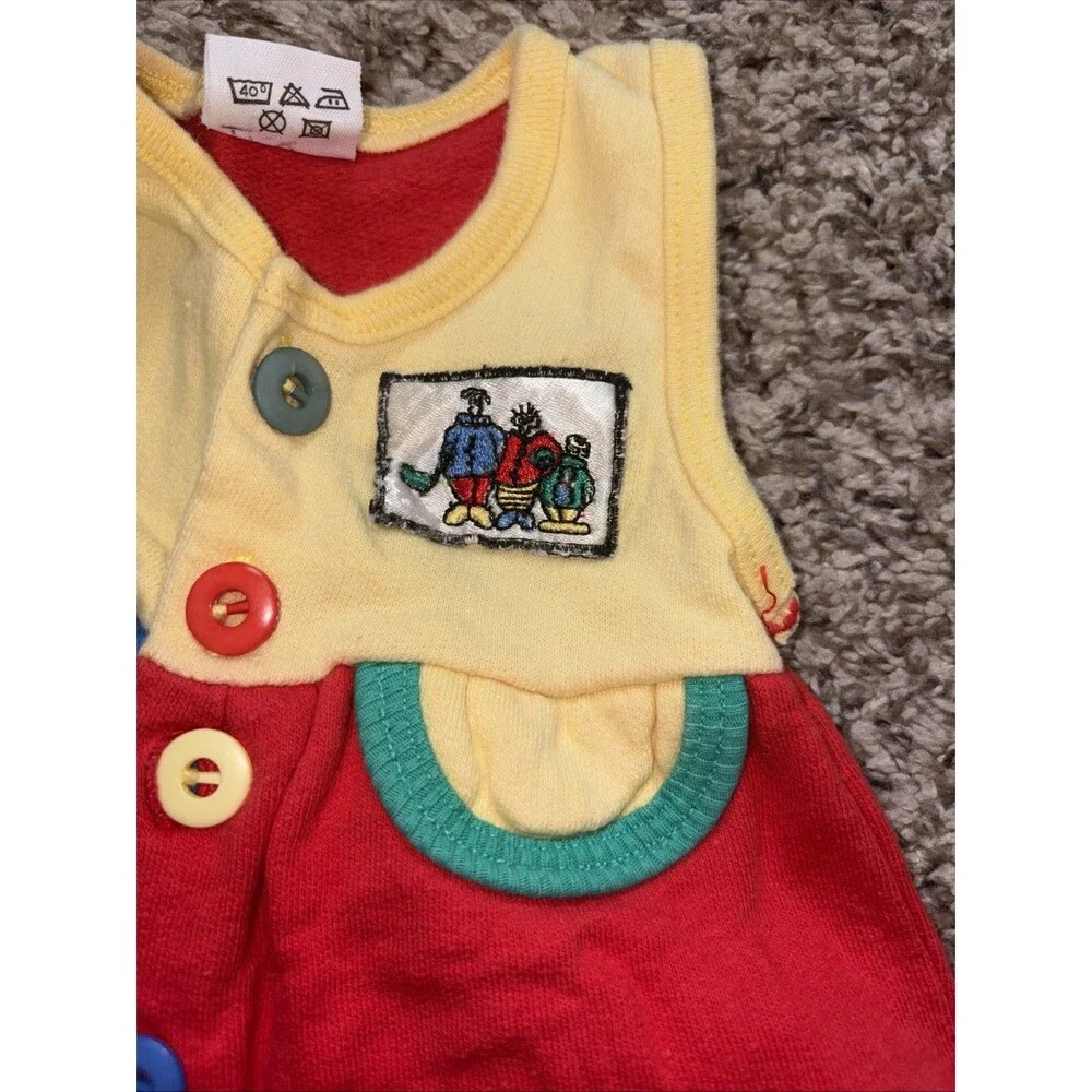Vintage Baby Color block Romper Infant 0-6m Rainbow Button Germany One Piece 80s